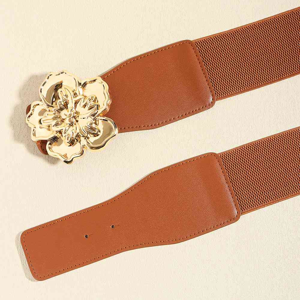 Chic Woman Flower Alloy Buckle Elastic Belt