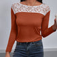 Lace Trim Long Sleeve Round Neck Tee