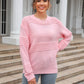 Hannah&Mea Round Neck Openwork Long Sleeve Pullover Sweater