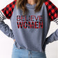 Women's Full Size BELIEVE WOMEN Plaid Striped Raglan Sleeve Top