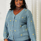 HEYSON Full Size Floral Embroidered Cable Teal Cardigan