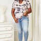 Double Take Peach Full Size Tie-Dye V-Neck T-Shirt