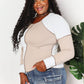 Double Take Khaki Color Block Exposed Seam Top