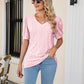 Full Size Eyelet Puff Sleeve V-Neck Top