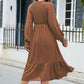 Swiss Dot V-Neck Smocked Lantern Sleeve Ruffle Hem Dress