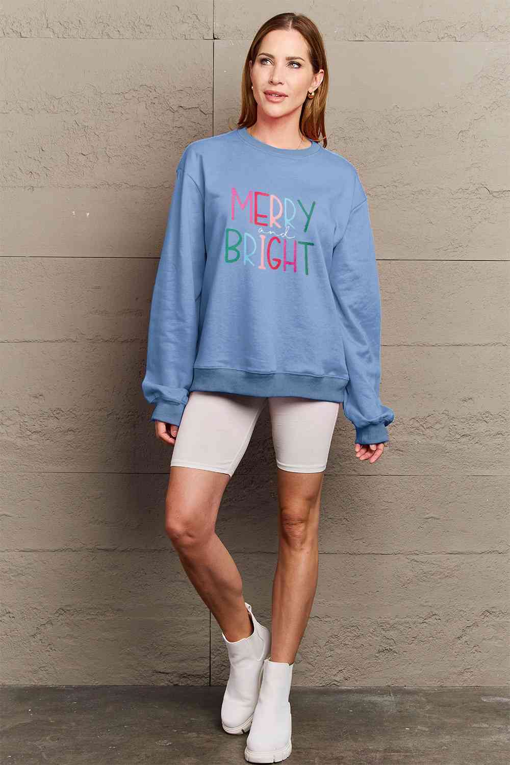 Simply Love Christmas Full Size MERRY AND BRIGHT Graphic Sweatshirt