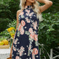 Women's Floral Navy Blue Tied Sleeveless Grecian Neck Mini Dress