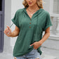 Half Button Drawstring Short Sleeve Hooded T-Shirt