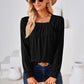 Square Neck Ruched Long Sleeve Blouse