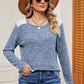 Eyelet Ribbed Round Neck Long Sleeve T-Shirt