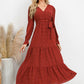 Swiss Dot Tied Surplice Flounce Sleeve Dress