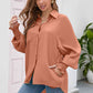 High-Low Collared Neck Lantern Sleeve Shirt