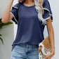 Malibu Dreams Pom-Pom Trim Flutter Sleeve Round Neck Tee