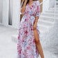 Printed Tied Half Sleeve Slit Dress