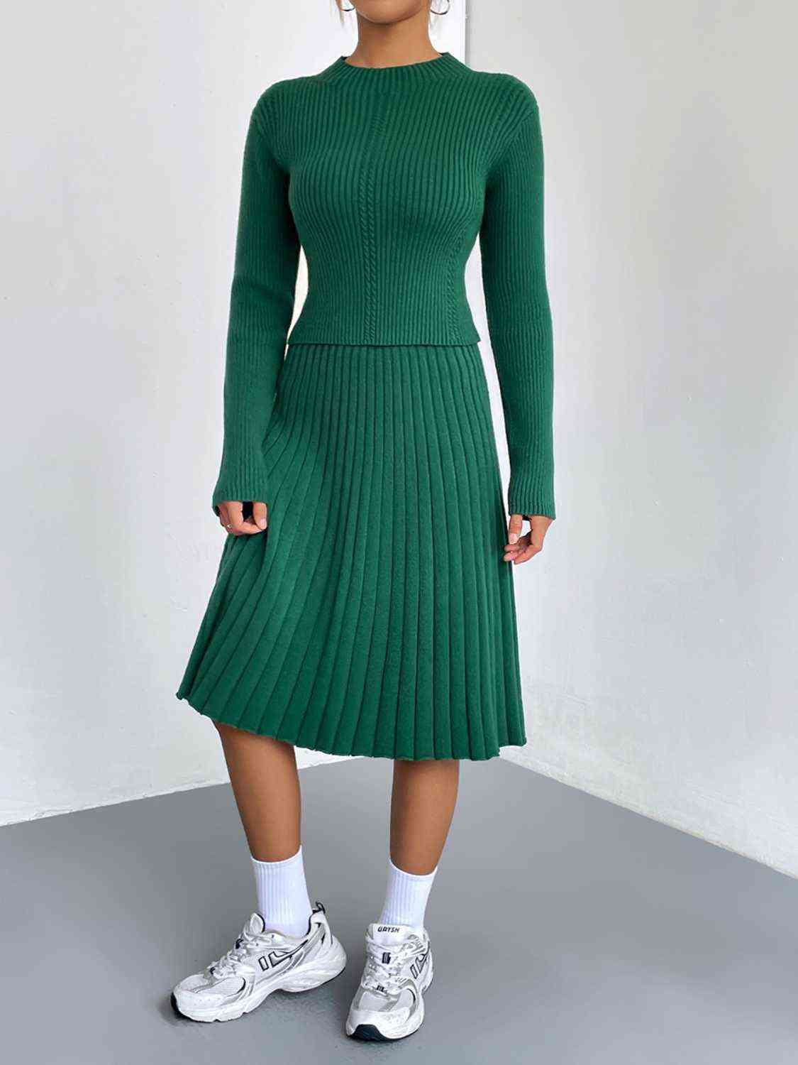 CozyWonders Rib-Knit Sweater and Skirt Set