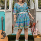 Plus Size Printed Tie Neck Mini Dress