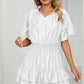 Smocked Tie Neck Flounce Sleeve Dress