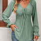 Malibu Dreams Beauteous Full Size Tie Front V-Neck Puff Sleeve Blouse