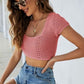 Lace-Up Openwork Square Neck Sweater