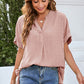 Ruched Notched Short Sleeve Blouse