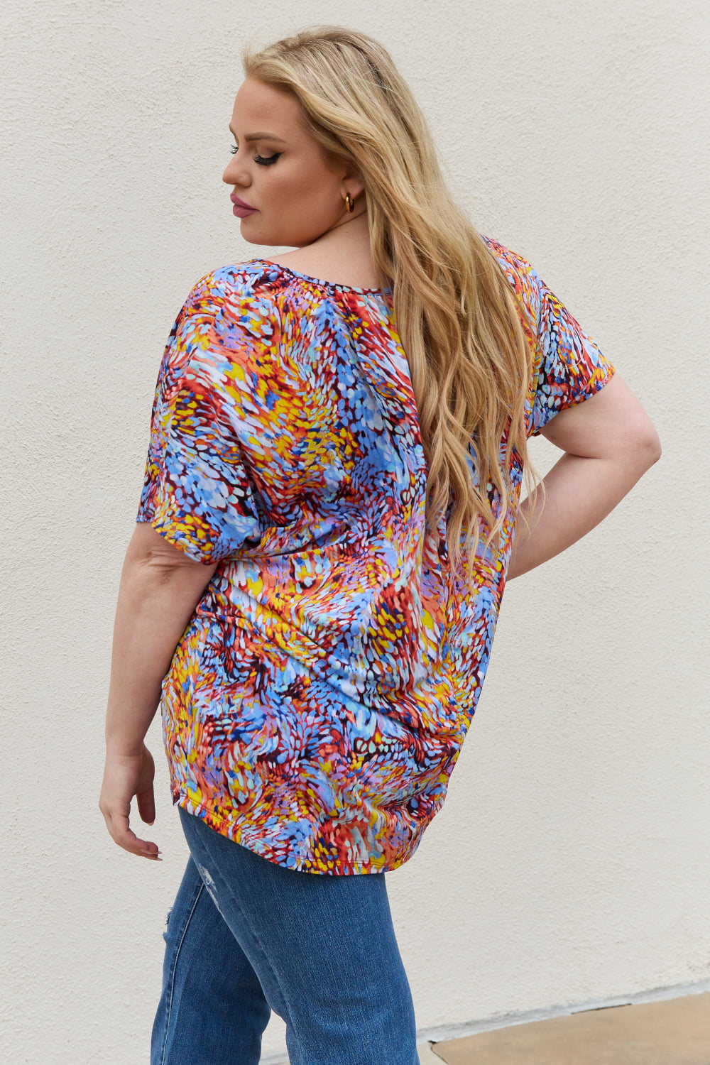Be Stage Full Size Printed Dolman Flowy Top *