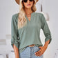 Full Size V-Neck Roll-Tap Sleeve Blouse