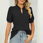 Full Size Notched Neck Puff Sleeve T-Shirt