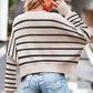 Striped Round Neck Drop Shoulder Slit Sweater