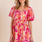 BiBi Floral V-Neck Puff Sleeve Mini Dress - Brand BiBi