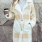 Adrien Planet Beige Full Size Plaid Button Down Coat with Pockets