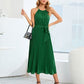 Pleated Spaghetti Strap Tie Waist Midi Dress