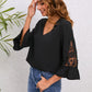 Full Size V-Neck Lace Detail Flounce Sleeve Blouse