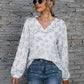 Leopard V-Neck Decorative Button Long Sleeve Blouse
