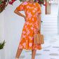 Floral Puff Sleeve Ruffle Hem Midi Dress