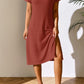 Full Size Ribbed Asymmetrical Neck Short Sleeve Dress
