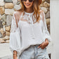 Women's Full Size Embroidered Tie-Neck Puff Sleeve Blouse