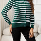 AuroraBlissX Striped Round Neck Long Sleeve Buttoned Knit Top