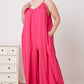 Double Take Full Size Ruffle Trim Tie Back Cami Jumpsuit with Pockets