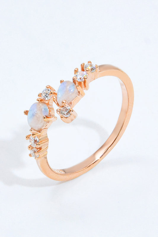 Women's Natural Moonstone and Zircon Open Ring