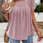 Eyelet Square Neck Puff Sleeve T-Shirt