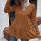 Waffle-knit V-Neck Long Sleeve Blouse