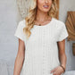 Eyelet Round Neck Rolled Short Sleeve T-Shirt