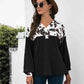 Animal Print Color Block Waffle-Knit Black Top