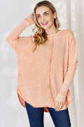Zenana Oversized Washed Waffle Long Sleeve Top *