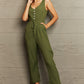 Moss Green Tied Sleeveless Jumpsuit with Pockets