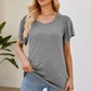 Smocked Round Neck Flutter Sleeve T-Shirt