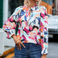 Printed Tie Neck Long Sleeve Blouse