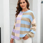 Round Neck Long Sleeve Color Block Dropped Shoulder Pullover Sweater
