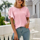 Full Size Eyelet Flutter Sleeve Round Neck Top