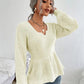 Notched Dropped Shoulder Knit Top